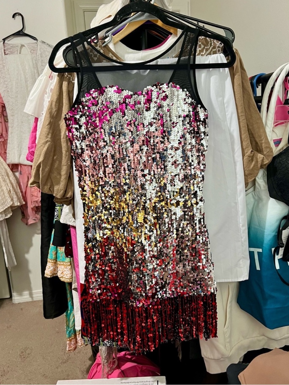 Curtain Call Dance Black Mini Costume Dress with Multicolor Sequins